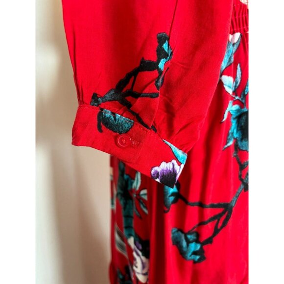 JAASE Maxi Dress Size Small Floral Rayon Smocked Waist Multi Button Down Boho - Picture 6 of 10